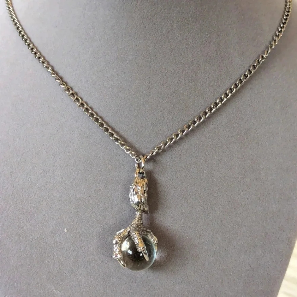 Crystal Ball Talons/Claw Necklace- Claw Pendant- Clear Ball- Dragon- Eagle- Goth